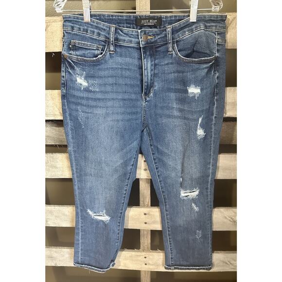 Judy Blue Denim - Judy Blue 13/31 Capri Fit Denim Jeans Distressed Medium Wash Mid Rise
